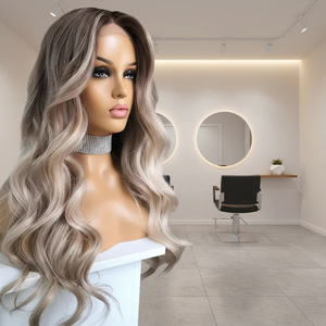 Peluca Judía Kosher con Frente de Encaje Suizo, <span class=keywords><strong>Cabello</strong></span> Humano 100% Virgen Europeo, Estilo Bob <span class=keywords><strong>Ondulado</strong></span> Rubio Degradado, Tamaño Grande, Corta y Larga - Product Image 4