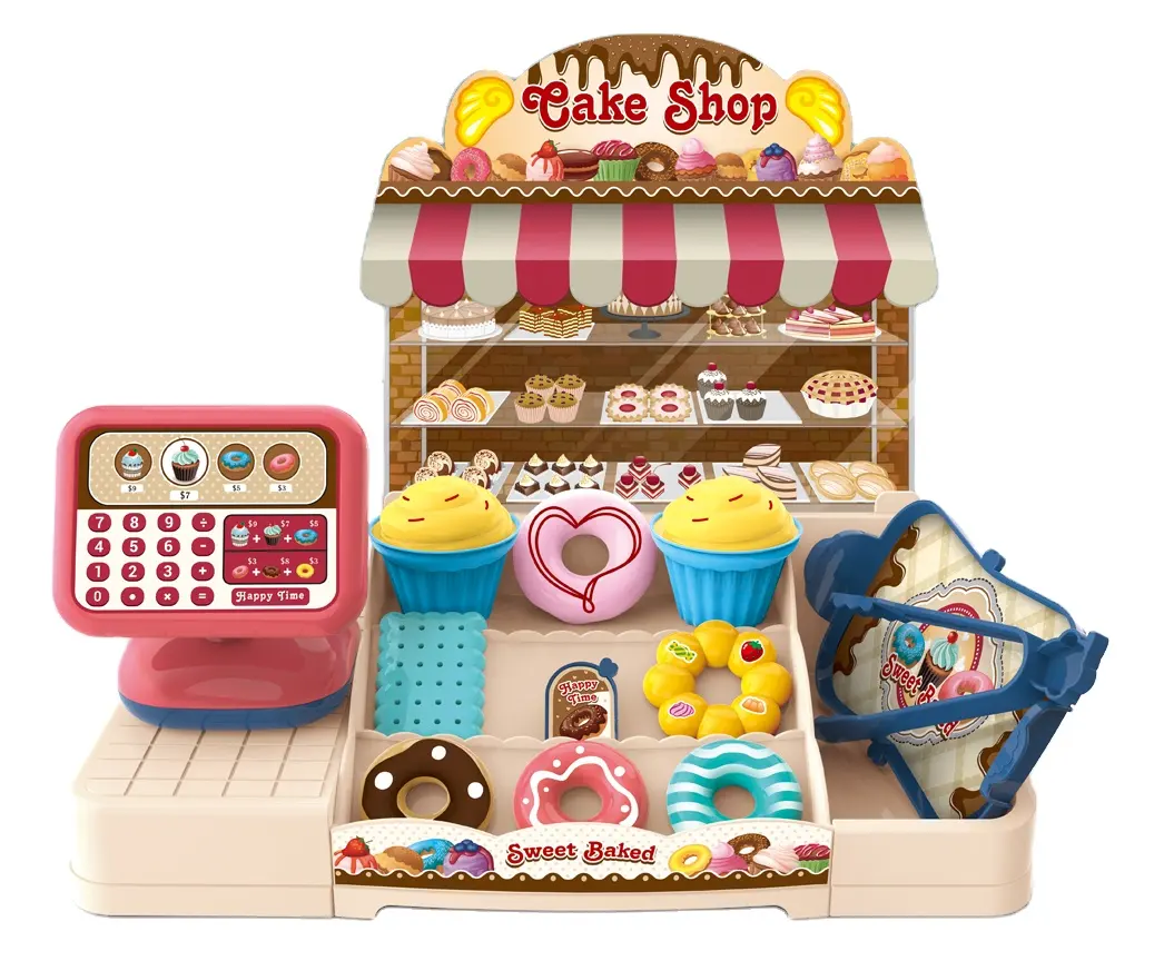 أدوات مطبخ منزلية سهلة الاستخدام لعبة خبز سعيد مجموعة ألعاب محاكاة للأطفال متجر الحلوى مجموعة ألعاب بلاستيكية