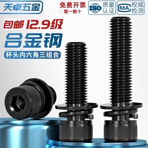 Hex Socket Head Cap Screws M3 M4 M5 M6 M8 12.9 Grade With Spring Washers Black Alloy Steel Fasteners - Product Image 2