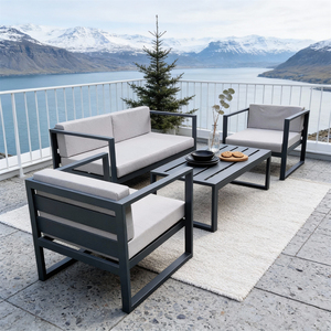Conjunto de Muebles de Jardín de Estilo Industrial con Estructura Metálica Ligera y Mesa de Listones, Estilos Personalizables para Patio Trasero - Product Image 1