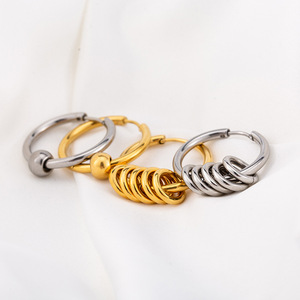 Pendientes de aro de acero inoxidable, diseño geométrico dorado y plateado, para fiesta, joyería de moda unisex - Product Image 4