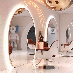 Miroir de coiffure moderne en verre, durable, sur pied, mobilier de salon commercial - Product Image 4