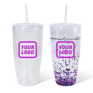 Vaso de Plástico de Doble Pared de 24 oz, Libre de BPA, Transparente, Tipo Globo de Nieve, con Orificio Preperforado, Tapa con Pajita de Plástico y Tapón para Manualidades - Product Image 1