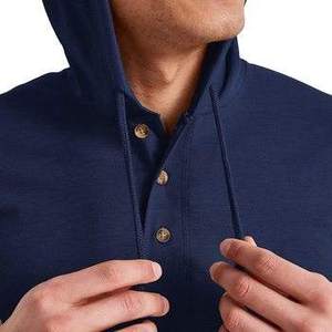 Custom Lightweight Cotton Jersey Button up Hoodie Wholesale Screen Print Plain Cotton Hooded Long Sleeve <strong>Mens</strong> <strong>Henley</strong> <strong>T</strong> <strong>Shirt</strong> - Product Image 5