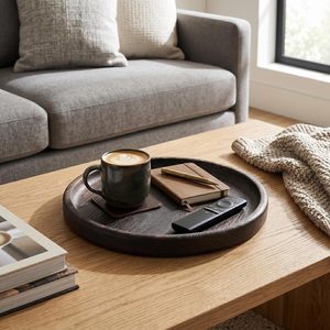Plateau rond en bois de Paulownia foncé de style japonais, 30 cm, en bois massif fait à la main, pour la maison, le bureau, la présentation de bijoux - Product Image 1