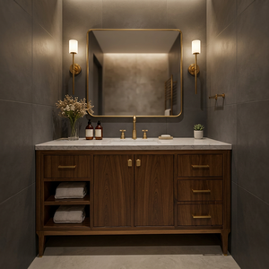 Solid Wood Bathroom <b>Vanity</b> <b>Table</b> with Storage Drawers Modern Minimalist Design Made in Indonesia - Product Image 3