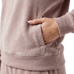 <b>Women's</b> <b>Velour</b> Hoodie Sweatshirt Set Drop Shoulder Pullover Top with Pockets Casual Autumn Outfit - Product Image 5