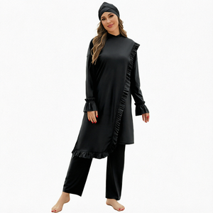 Wholesale 2 Piece <b>Islamic</b> <b>Swimwear</b> for Women Modest Burkini High Cut Front Logo Quick Dry Long Sleeve Pants Hijab Set - Product Image 1