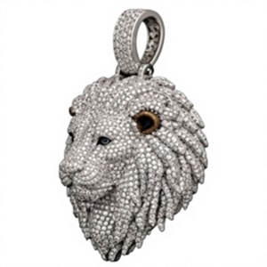 Pendentif Tête de Lion en Argent Sterling 925 avec Moissanite, Breloque Animale Sertie de Pierres, Plaqué Rhodium, Style Hip Hop, Unisexe, Cadeau de Fête, Bijou - Product Image 2