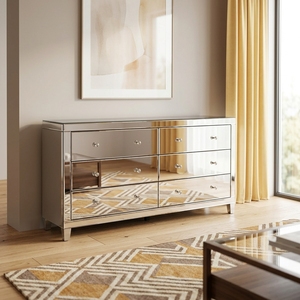 <span class=keywords><strong>Commode</strong></span> à <span class=keywords><strong>6</strong></span> <span class=keywords><strong>tiroirs</strong></span> en bois de pin miroir moderne de style parisien pour chambre à coucher, grande console de rangement - Product Image 2
