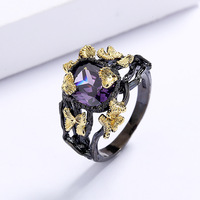 Offre Spéciale bijoux KYRA01387 Pistolet NOIR plaqué timbo forme améthyste anneau de pierres précieuses pour les femmes