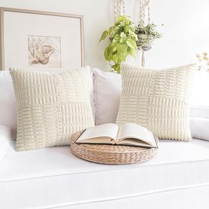 <span class=keywords><strong>Blanc</strong></span> crème 40x40 cm velours côtelé <span class=keywords><strong>coussin</strong></span> couvre Boho rayé jeter décoratif couvre pour la maison salon carré Polyester - Product Image 1