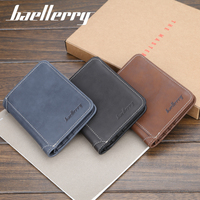 Dompet Kulit PU Pria Baellerry OEM Custom, Dompet Kartu Kredit Multi-kartu, Dompet Koin Kecil Retro untuk Pria
