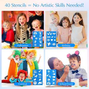 Kit de peinture de visage doux pour enfants 42 couleurs vives activées par l'eau non toxique 40 éponges pinceaux à <span class=keywords><strong>pochoir</strong></span> - Product Image 6