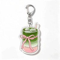 Porte-clés 2D mignon en forme de nœud matcha, pendentif en acrylique, breloque de sac pour boisson, accessoire féminin pour femmes, idéal comme cadeau