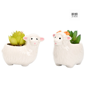 Vaso per Piante Succulente in Ceramica Dipinto a Mano con Simpatici Animali Cartoon, Vaso per Succulente a Forma di Agnello - Product Image 1