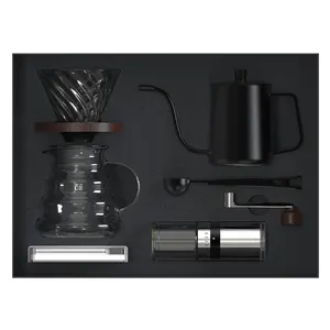 Geschäftsgeschenk individuelles LOGO Übergießen Kaffeemaschine Mühle Geschenke Kaffee-Set mit 100 % hochwertiger Geschenkbox Verpackung