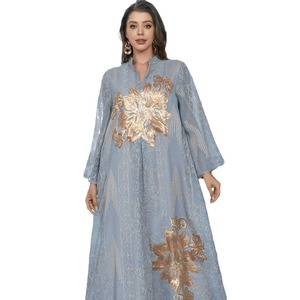 011 Robe musulmane saoudienne du Moyen-Orient <span class=keywords><strong>Abaya</strong></span> de robe de mode en dentelle brodée de Dubaï - Product Image 5