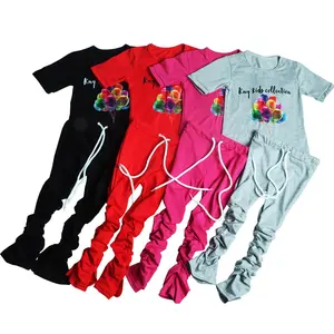 Kinder Kleidung Baumwolle Tops und gestapelte Hosen Sets Kinder Outfits Remake Kinder Kleidung Set Günstige Baby Girl Kleidung Sets