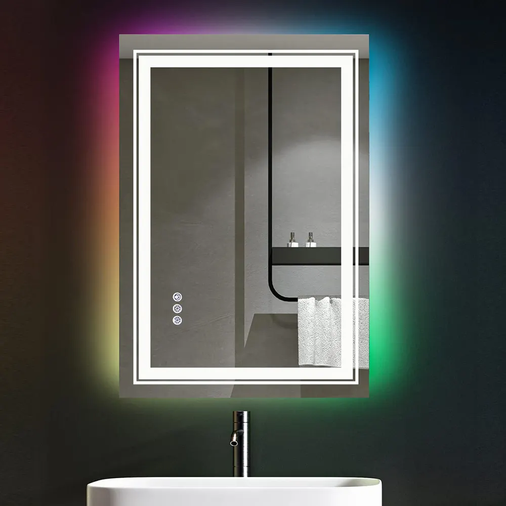 Fast Delivery Newly Frame-less Super Bright Rectangle RGB Back-lit Bath Mirror Defog Bathroom Wall Decorative LED Mirror