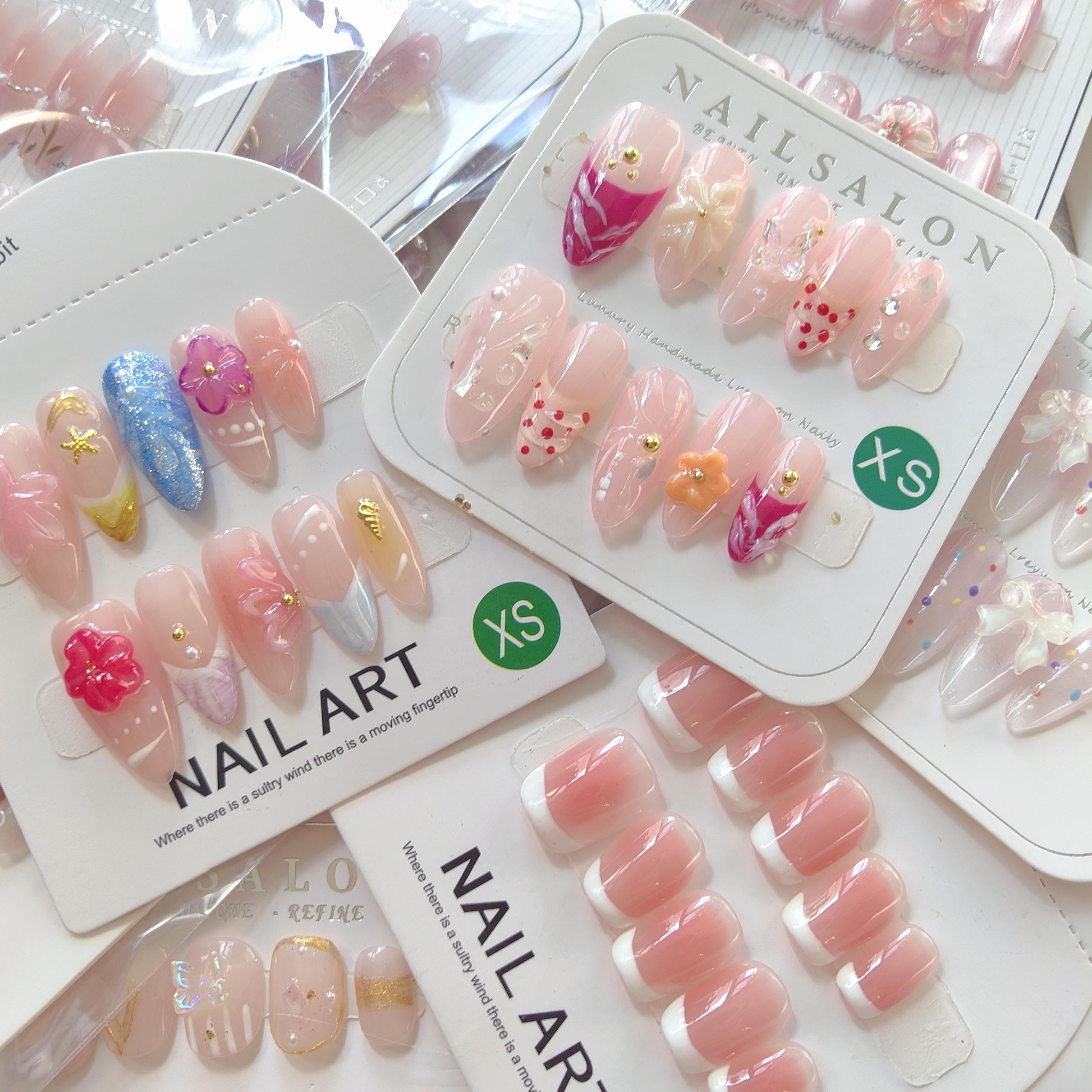 High Quality 10pcs Press on Nails Handmade Artificial Fake Nails Random Mixed Designs Thick Acrylic Gel Nails Tips Wholesale