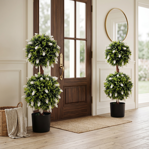Arbre artificiel double boule <span class=keywords><strong>de</strong></span> lavande blanche RUOPEI, 5000H, résistant aux UV et à la <span class=keywords><strong>d</strong></span>écoloration, pour porche avant, <span class=keywords><strong>entrée</strong></span>, <span class=keywords><strong>d</strong></span>écoration intérieure - Product Image 1