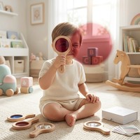 Lunettes optiques multifonctionnelles en bois OEM personnalisées avec filtre de couleur, prisme, loupe et lumière pour l'exploration scientifique – Jouet éducatif