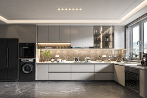 Stile moderno in legno Set di personalizzazione della <span class=keywords><strong>cucina</strong></span> vetro vetrina piano di lavoro in marmo adatto per gli appartamenti - Product Image 5