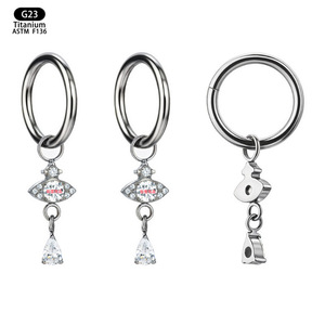 Boucles d'oreilles œil de démon en titane 8 mm G23 avec incrustation de zircon en forme de goutte d'eau, bijoux de piercing tendance - Product Image 5