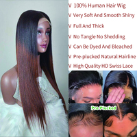 Nueva y Hermosa Peluca de Cabello Humano Virgen Vietnamita Liso Natural con Frente de Encaje Transparente HD 13x4 Sin Pegamento 1b/ # 4 para el color marrón