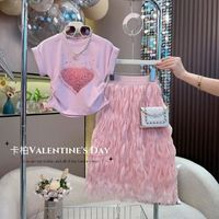 Ensemble robe à manches courtes en coton de haute qualité, design original, avec strass en forme de cœur, étiquette de col, grand stock disponible, DLL No. 99