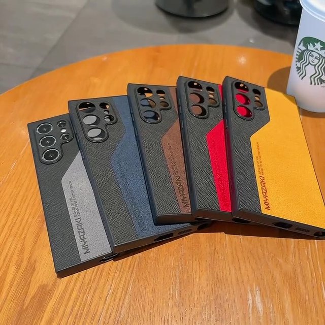 For Samsung S25 S24 S23 S22 S21 Ultra Leather Matte Lambskin Color Contrast Shockproof Phone Case Cover