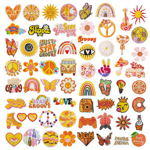 Petits patchs brodés à repasser, motif fleur, paix, amour, arc-en-ciel, style bohème, couleur orange, pour projets DIY, faible MOQ - Product Image 1