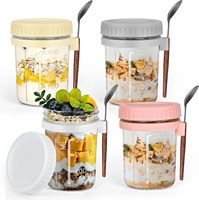 Herbruikbare glazen pot voor overnight oats met deksel en lepel, draagbare maaltijdvoorbereidingsbeker voor ontbijtgranen, yoghurt, fruit en salade