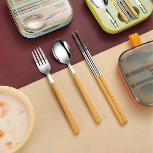 Rodin Portable Cutlery Set 304 Stainless Steel Spoon Fork <b>Chopsticks</b> Travel Kit With Plastic Lid Rectangular Design - Product Image 1