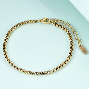Pulsera de cadena cuadrada de acero inoxidable chapada en oro de 18 quilates de 3 mm para mujer, regalo de joyería - Product Image 1