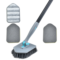Brosse de nettoyage télescopique grise avec tampons remplaçables, rotative à 180°, manche en PP écologique, nettoyeur de sol tout-en-un pour salle de bain