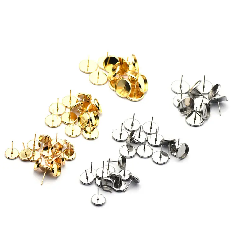 200PCS Gold Plated Stainless Steel Earring Studs Earrings Blank Base Fit 6-16mm Glass Cabochons Buttons Earring Bezels