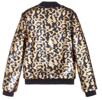 Blouson Bomber Réversible Scintillant à Paillettes pour Garçons, Imprimé Léopard, Fermeture Éclair Dorée, Manches Longues, Manteau de Fête pour Tout-Petits