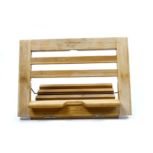 Portable Foldable Bamboo Cookbook Holder with Sturdy Metal Reading Stand Home Office <strong>Bookend</strong> for Desktop &amp; Drawer Organization - Product Image 3