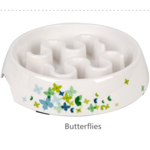 Bol pour chien à alimentation lente, design papillons, aspect céramique, mignon et arrondi, 12 oz - Product Image 4
