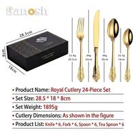 Juego de Cubiertos SANOSH Retro Royal de 24 Piezas para 6 Personas, Juego de Cubiertos Dorados con Tenedores, Cucharas y Cuchillos de Acero Inoxidable para Cocina y Hotel