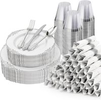 350 pièces d'assiettes en plastique écologiques sans BPA argentées pour 50 invités, ensembles de vaisselle jetables