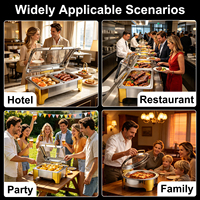 Juego de Recipientes para Buffet de Acero Inoxidable Dorado Rectangular de 9L con Tapa Transparente, Calentador de Alimentos para Servir, para Hoteles, Restaurantes y Servicios de Catering