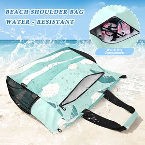 Sac de plage personnalisé à imprimé coquillage avec pochette assortie, grand sac fourre-tout avec fermeture éclair pour femmes, vacances d'été - Product Image 6