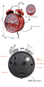 Nouveautés 2026 : Petite horloge de voyage vintage en métal, mouvement à quartz de 4 pouces, horloge de table de bureau avec fonction snooze, fonctionne sur piles - Product Image 6