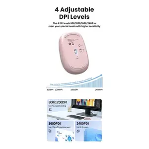 Ergonomic 2.4G Wireless <b>Mouse</b> With <b>Bluetooth</b> And Laser Sensor, Pink Color, 3 Buttons, Battery Powered, Compatible With Windows, - Product Image 5
