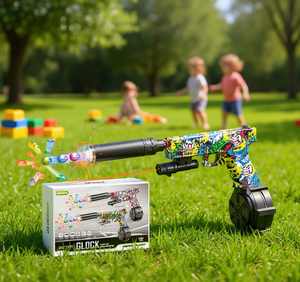 Pistola de juguete recargable Glock Gel Blaster F1807A de plástico para niños de 8 a 13 años con luz y cargador tipo tambor - Product Image 2