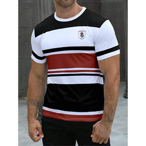 Magliette di moda da uomo <span class=keywords><strong>a</strong></span> <span class=keywords><strong>righe</strong></span> di colore rosso nero blocco modello personalizzato Streetwear tendenza vendita calda all'ingrosso <span class=keywords><strong>a</strong></span> basso prezzo - Product Image 2