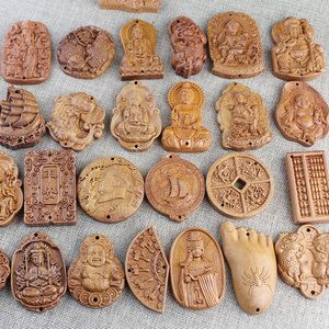 Colgantes tallados en madera de melocotón Ling Gusi, amuletos budistas, adorno de Guanyin, accesorios DIY, artesanías de estilo chino - Product Image 1
